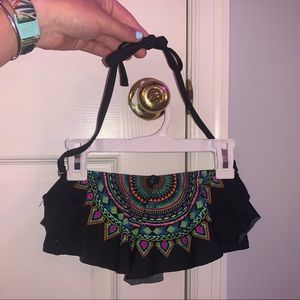 Black ruffle bikini top with mandala pattern!